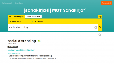 Kuvakaappaus sanakirjapalvelun internet-sivusta.