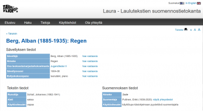 Kuvakaappaus Laura-tietokannasta.